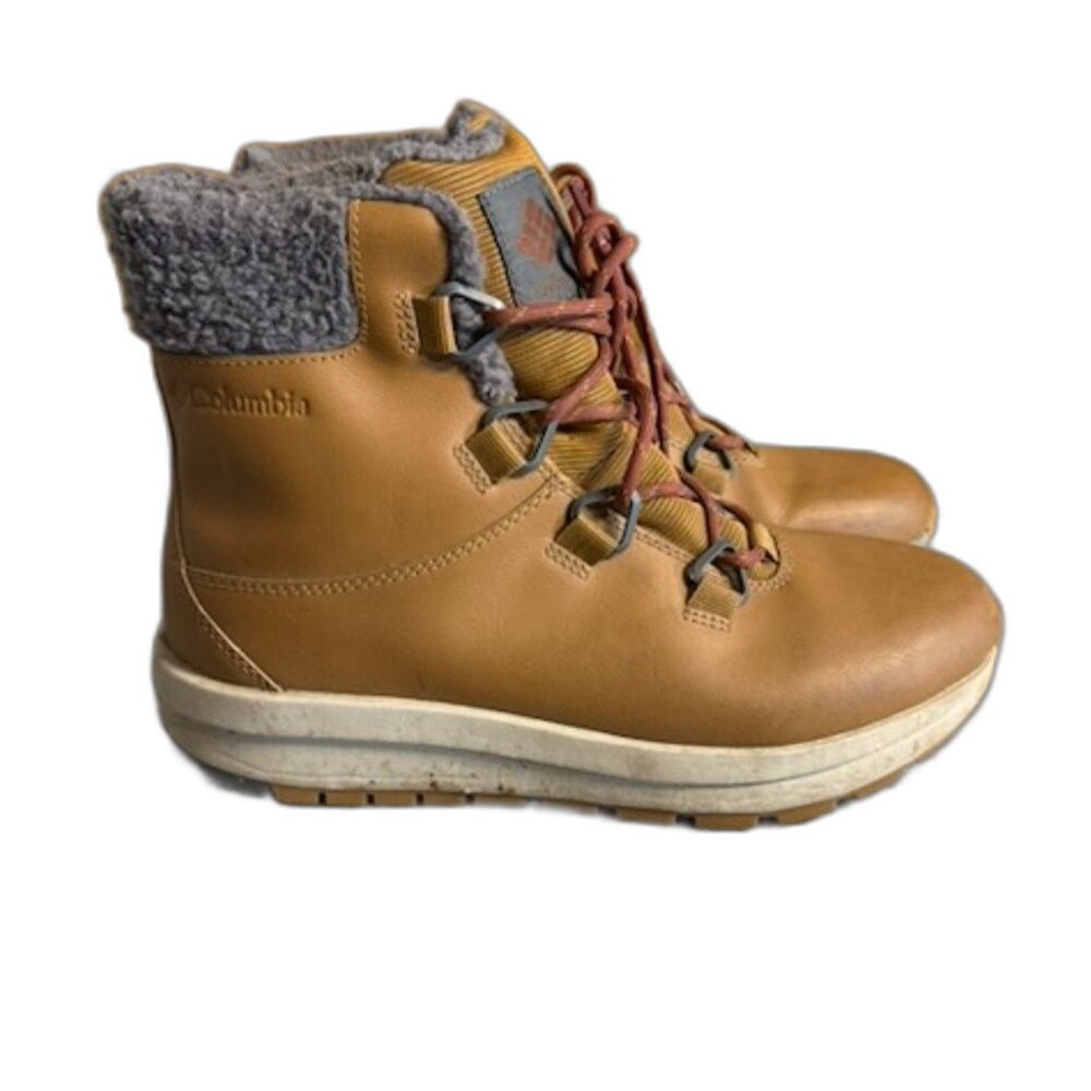 Columbia Moritza Waterproof Boots Womens Size 9 Brown Leather Omni Heat Winter